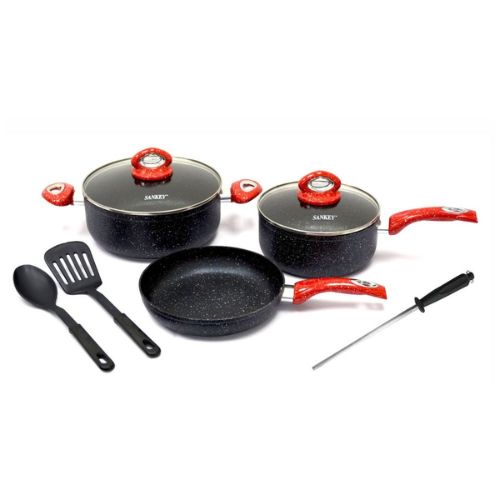JUEGO DE OLLAS 8 PIEZAS CERAMICA NEGRA SANKEY